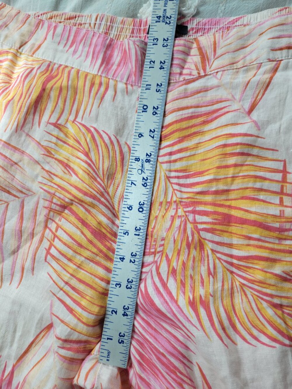 Tahari 100% Linen Tropical Palm Leaf Print Flowy Wide Leg Crop Pants Pink XL - Picture 7 of 9